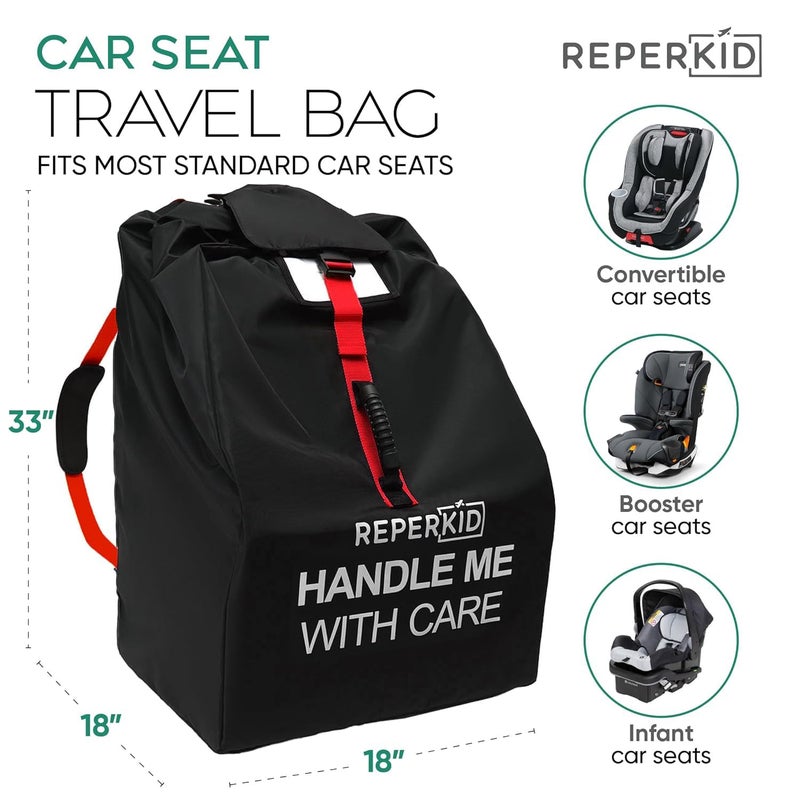 reperkid Car Seat Travel Bag for Airplane, Black and Green, 33" H x 18" W x 18" D, Fits Most Convertible, Booster and Infant Car Seats - Premium Waterproof Cover, Adjustable Shoulder Strap - Image 4